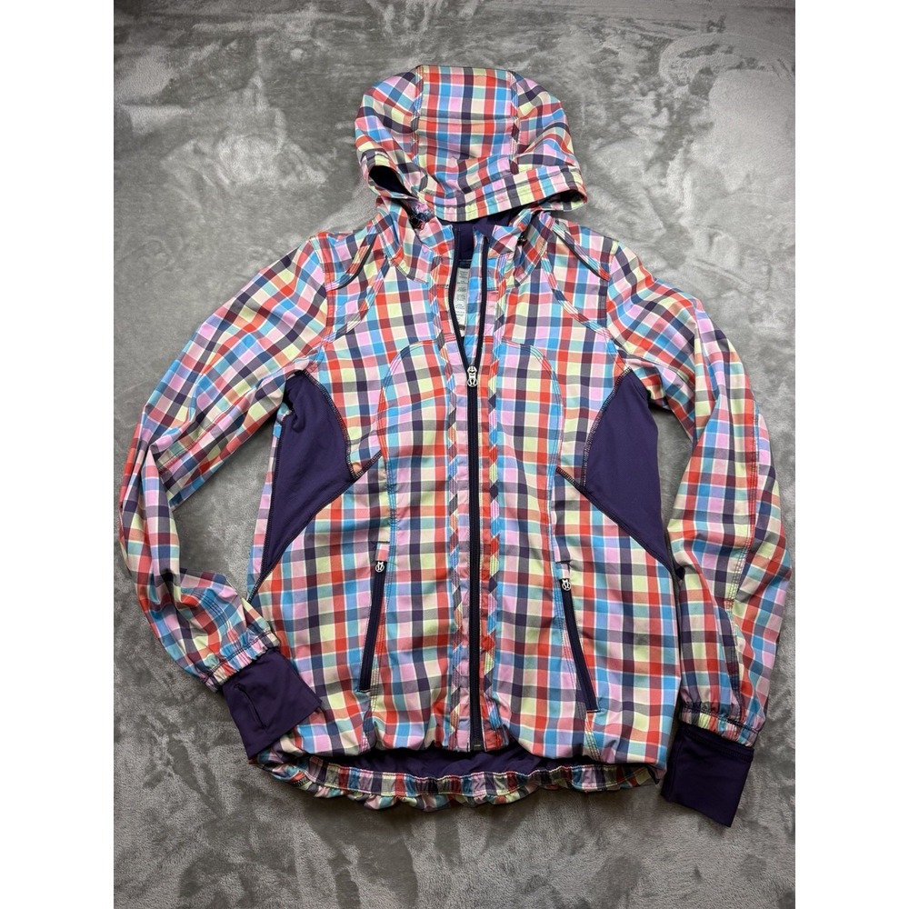 Rare Lululemon Downtime Jacket 2014 Seawheeze in Pass Me Plaid Sz 4 Hooded